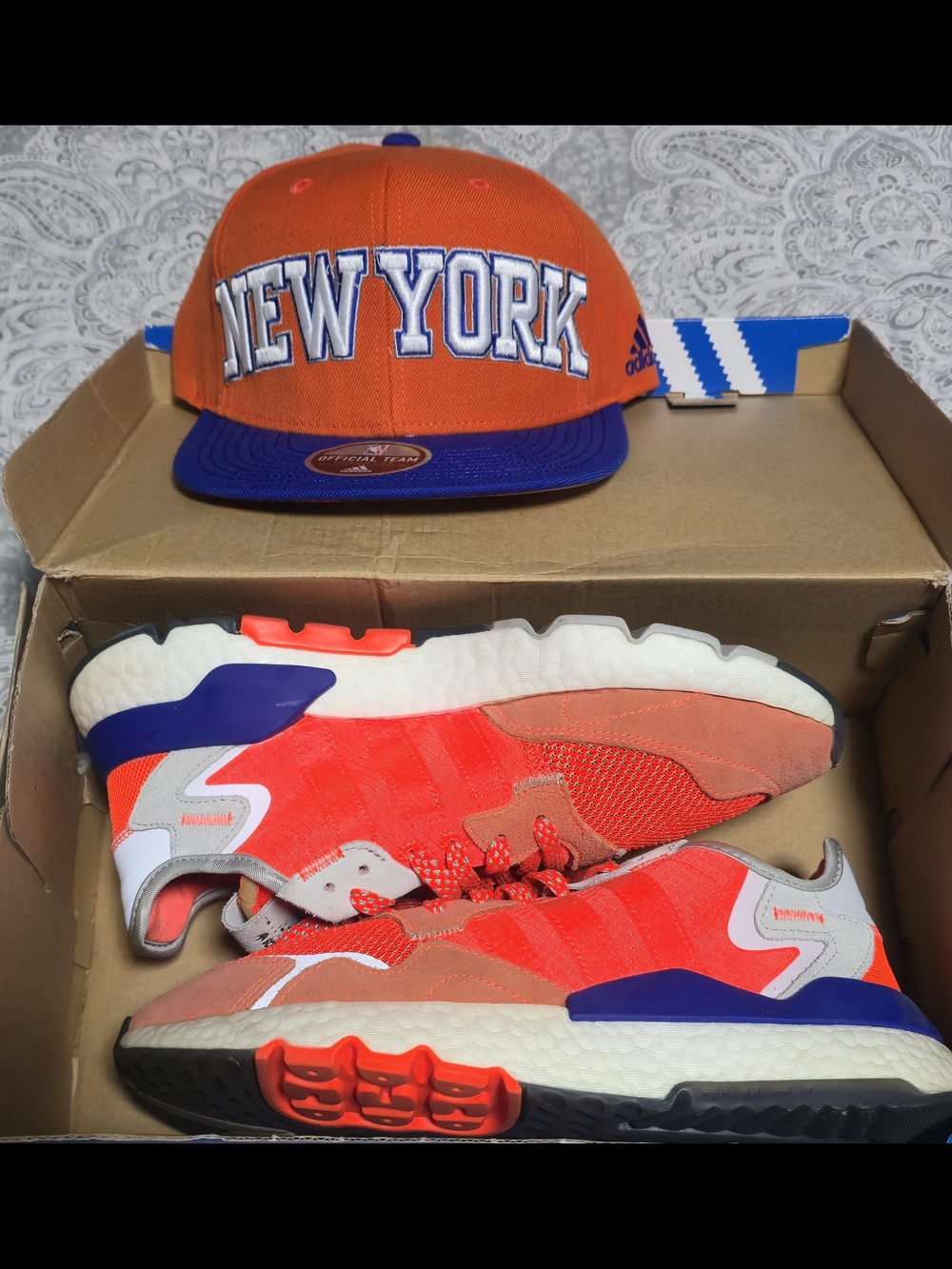 Adidas Nite Jogger X Solar Orange X Sz 8 M With Matching Adidas Knicks Snapback